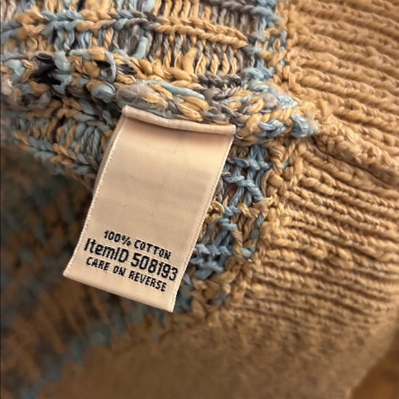 L.L. Bean L Women Cotton Ragg Khaki Open Cardigan SweaterFair Isle Cozy Long EUC - Picture 9 of 11